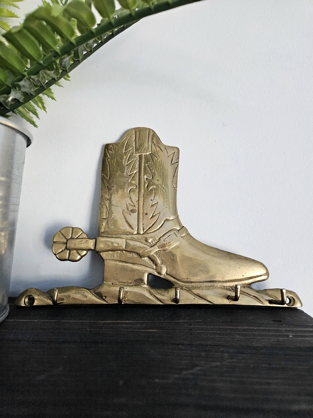 Brass Cowboy Boot Wall Hook - Western Boot Key Rack
